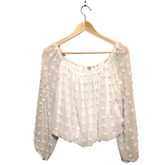 MIAMI Women’s White Top Cropped Off Shoulder & Rushed M Fairy Feminine Coquette - Picture 7 of 10